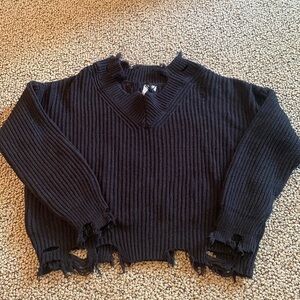 Malibu Sugar Black Distressed Sweater Size Small in EUC